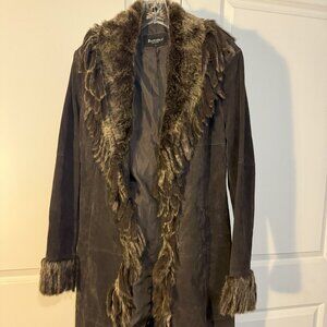 Raffaelo Genuine Leather Coat with Fur Trim